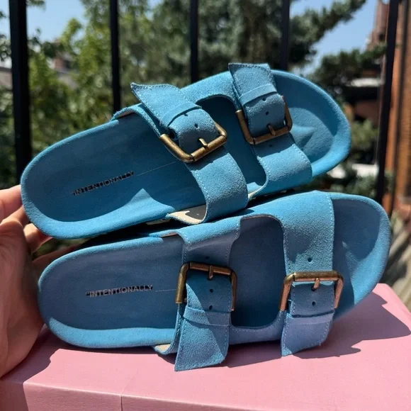 New Free People Rule Breaker Flatform Sandal Shoes Platform Suede Blue Capri 36
